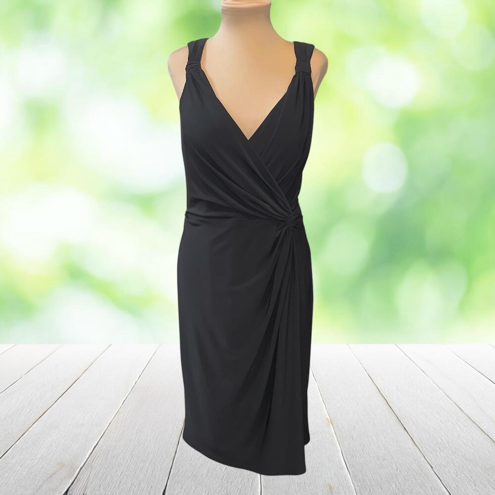 LAUREN RALPH LAUREN Little Black Dress Twist Front Stretch Jersey VNeck Size 14